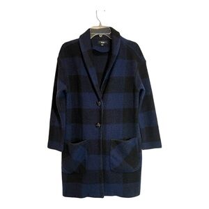 Slate and Willow Blue Check Sweater Coat Size Small
